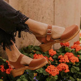 Women's High Heel Solid Color Buckled Sandals