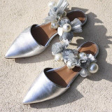 Women Fringed Pointed Pearl Rhinestone Women's Beach Slippers