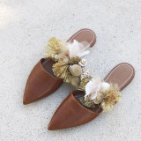 Women Fringed Pointed Pearl Rhinestone Women's Beach Slippers