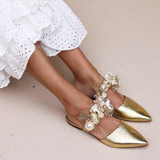 Women Fringed Pointed Pearl Rhinestone Women's Beach Slippers