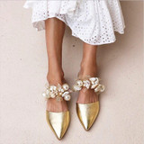 Women Fringed Pointed Pearl Rhinestone Women's Beach Slippers