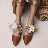 Women Fringed Pointed Pearl Rhinestone Women's Beach Slippers