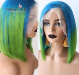 Preferred Preplucked Pink Short Bob Wig Highlight Transparent Lace Wigs Rainbow Green Ombre Lace Front Human Hair Wigs for Women