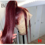 Burgundy Straight 360 Lace Front Human Hair Wigs 99J Colored 150% Peruvian Remy Hair PrePlucked With Baby Hair Bleached Knots