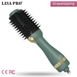 Lisapro Hot Air  Brush 2 In 1 Hair Dryer Hair Straightener Curler Comb Electric Blow Dryer With Comb Hair Brush Roller Styler