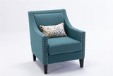 Modern Leisure chair accent armchair living room lounge chair with nailheads and solid wood legs Teal linen
