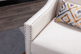Modern Leisure chair accent armchair living room lounge chair with nailheads and solid wood legs Beige Linen