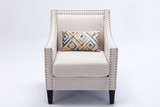 Modern Leisure chair accent armchair living room lounge chair with nailheads and solid wood legs Beige Linen