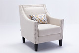 Modern Leisure chair accent armchair living room lounge chair with nailheads and solid wood legs Beige Linen