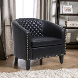 Accent Barrel Office chair living room chair with nailheads and solid wood legs Black pu leather