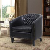 Accent Barrel Office chair living room chair with nailheads and solid wood legs Black pu leather