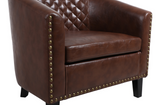 Accent Barrel Office chair living room chair with nailheads and solid wood legs Brown pu leather