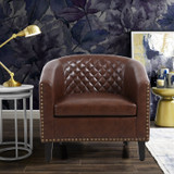 Accent Barrel Office chair living room chair with nailheads and solid wood legs Brown pu leather