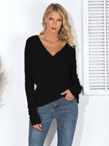Surplice Neck Long Sleeve Casual Sweater