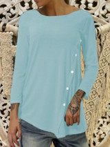 Long Sleeve Vintage Crew Neck Cotton-Blend T-Shirts