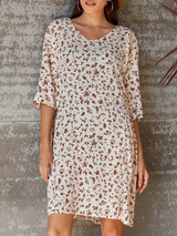 White V Neck Floral Shift Casual Dresses
