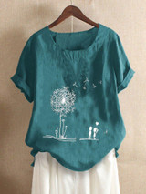 Short Sleeve Vintage Plant Crew Neck Shirts & Tops
