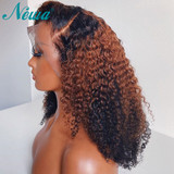 Newa Hair 13x6 Curly Lace Front Human Hair Wigs Pre Plucked Ombre Lace Front Wigs Short Bob Wigs Brazilian Remy Lace Frontal Wig
