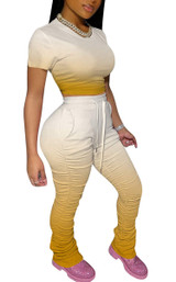 Women's 2 Pieces Outfit Set Short Sleeves Round Neck Crop Top and Stacked Sweatpants Ruched Skinny Pants Loungewear