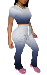 Women's 2 Pieces Outfit Set Short Sleeves Round Neck Crop Top and Stacked Sweatpants Ruched Skinny Pants Loungewear