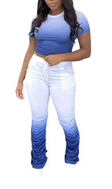 Women Stacked Leggings 2 Pieces Outfits - Short Sleeve Crop Top and Stacked Pants Set