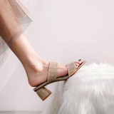 Women Crocodile Pattern Square Toe Retro Slippers
