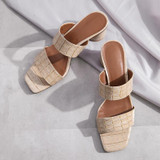 Women Crocodile Pattern Square Toe Retro Slippers