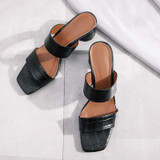 Women Crocodile Pattern Square Toe Retro Slippers