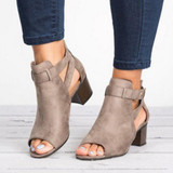 Women Side Cut-Out Buckle Chunky Heel Sandals