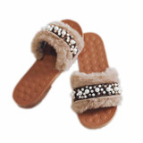 Women Pearl Fur Fashion Flat Slippers
