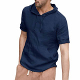 Men's Linen Slim-Fit Hooded Short-Sleeved T-Shirt