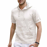 Men's Linen Slim-Fit Hooded Short-Sleeved T-Shirt