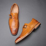 Men's Italy Vintage Crocodile Pattern Square Toe Dress Shoes