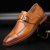 Men's Italy Vintage Crocodile Pattern Square Toe Dress Shoes