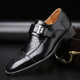 Men's Italy Vintage Crocodile Pattern Square Toe Dress Shoes