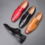 Men's Italy Vintage Crocodile Pattern Square Toe Dress Shoes