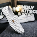 Fashion Men's  Black White Stripe  Slip On Loafers