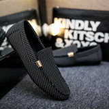Fashion Men's  Black White Stripe  Slip On Loafers