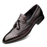 Men's Stylish Handmade Embossed Fringed Leather Shoes