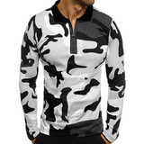 Men's lapel digital camouflage print long sleeve polo shirt