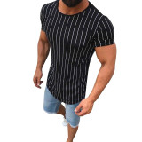 Men Striped Short Sleeve Crew Neck Slim Fit Muscle T-shirt