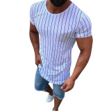 Men Striped Short Sleeve Crew Neck Slim Fit Muscle T-shirt