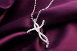 silver color  necklace jewelry women wedding fashion Cross CZ crystal Zircon stone pendant necklace  Christmas gift n296