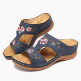 LOSTISY Women Flower Embroidery Open Toe Casual Summer Wedge Sandals