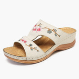 LOSTISY Women Flower Embroidery Open Toe Casual Summer Wedge Sandals