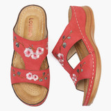 LOSTISY Women Flower Embroidery Open Toe Casual Summer Wedge Sandals