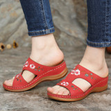 LOSTISY Women Flower Embroidery Open Toe Casual Summer Wedge Sandals