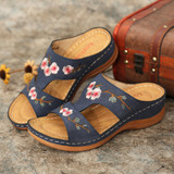 LOSTISY Women Flower Embroidery Open Toe Casual Summer Wedge Sandals