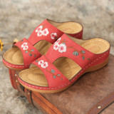 LOSTISY Women Flower Embroidery Open Toe Casual Summer Wedge Sandals