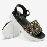 LOSTISY Women Colorful Embroidered Buckle Platform Sport Sandals